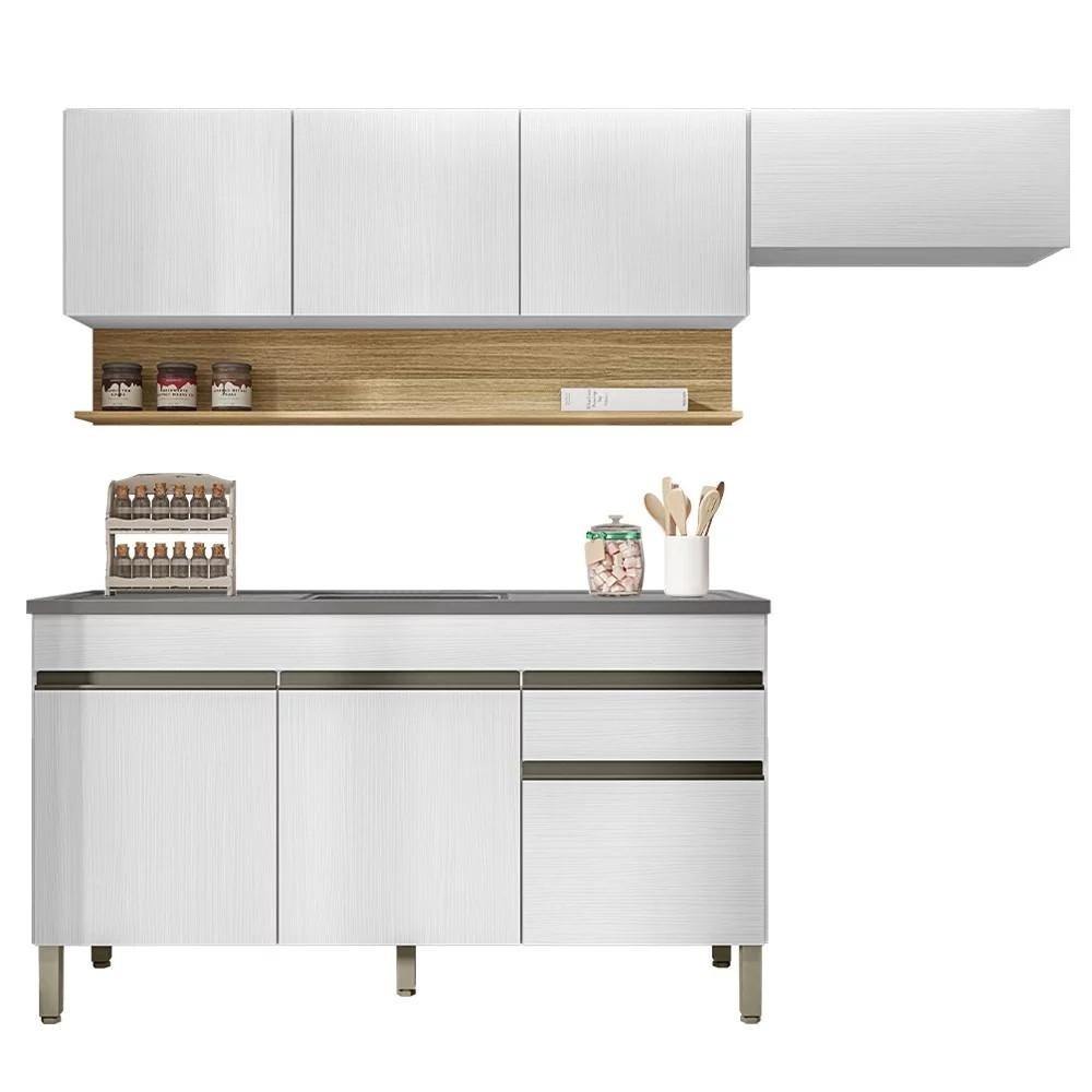 Armário de Cozinha 4 Peças Balcão com Pia 150cm Lina18 Z06 Supremo/Freijó - Mpozenato em Oferta na Shopee