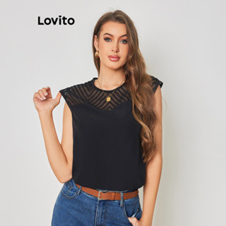 Lovito Blusa Redonda Elegante De Malha Geométrica Contrastante Para Mulheres LBL08472