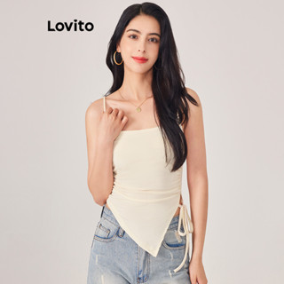 Lovito Casual Blusa Feminina Lisa Franzida Amarrada L71ED044 (Damasco)