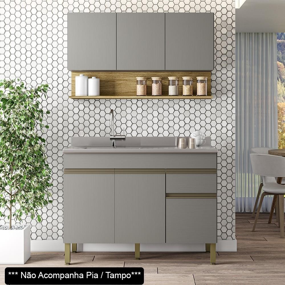 Armário de Cozinha com Balcão sem Tampo 120cm Lina Z06 Gris/Freijó - Mpozenato em Oferta na Shopee