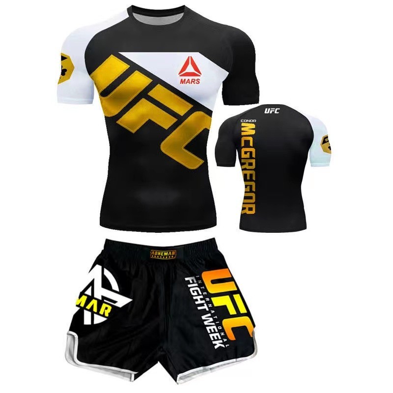 Moletom Muay Thai, manga curta, apertado, padrão de artes marciais, adequado para homens UFC Running Fitness Training Su em Oferta na Shopee