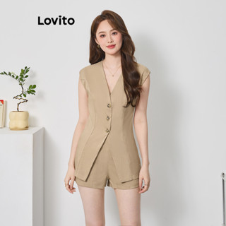 Lovito Elegante Conjunto de Calça com Botões Frontais e Bolsos para Mulheres L74ED221