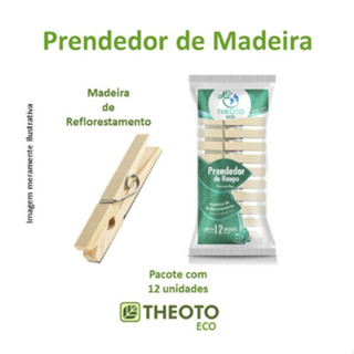 Prendedor de Madeira para roupas Theoto Eco - Pacote com 12 unidades em Oferta na Shopee