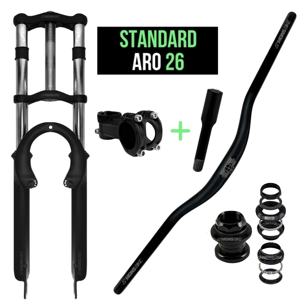 Kit Garfo Suspensão Bike Aro 26 Standard 2 Andar + Caixa + Guidão Alumínio + Mesa Mesinha