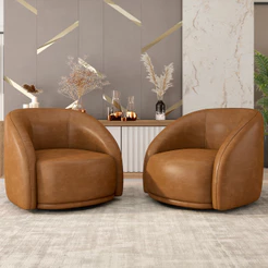 Kit 02 Poltronas Decorativa Giratória Angelina M03 Couríssimo Whisky - Lyam Decor