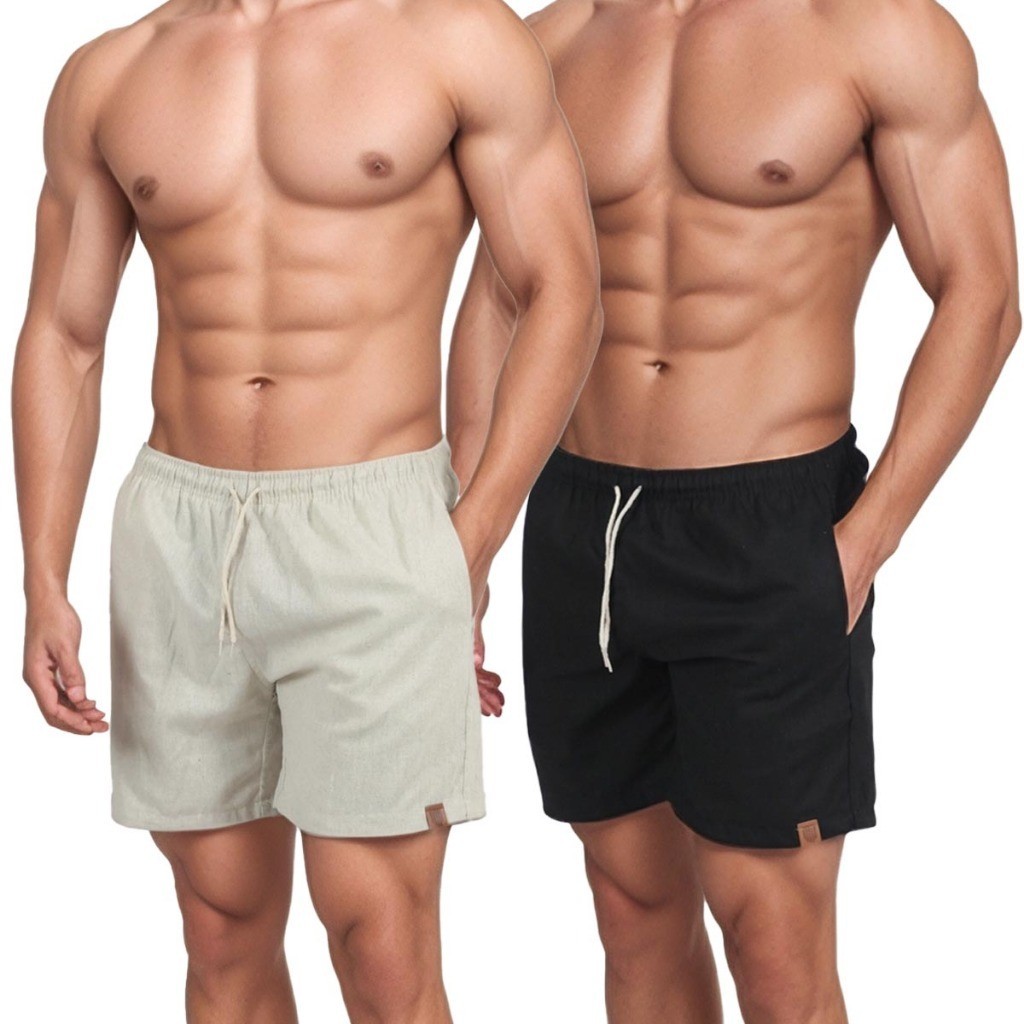 Kit 2 Short De Linho Masculino Básico Mauricinho Premium Lavado De Alta Qualidade Short Linho Praia