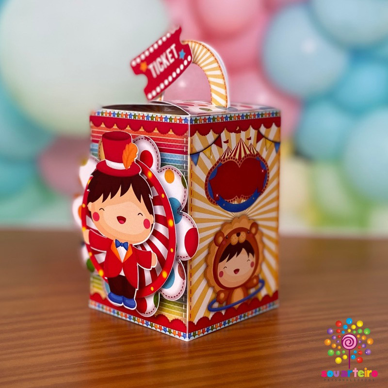 Caixa Maletinha   Circo 3D - Personalizado - 10 UNIDADES – Lembrancinha personalizada para Festa infantil - vários temas