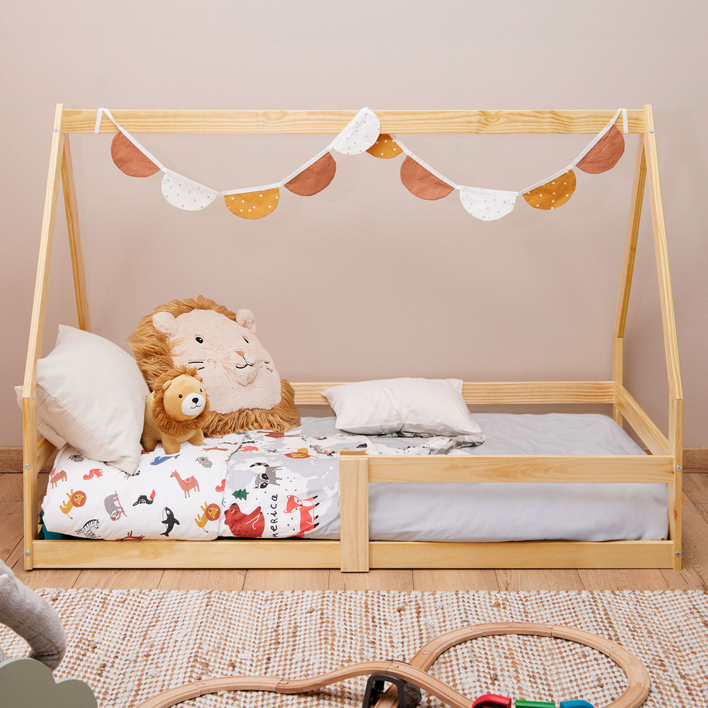 Mini Cama Infantil Montessoriana Casinha de madeira com estrado Wilma Natural em Oferta na Shopee