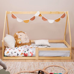 Mini Cama Infantil Montessoriana Casinha de madeira com estrado Wilma Natural