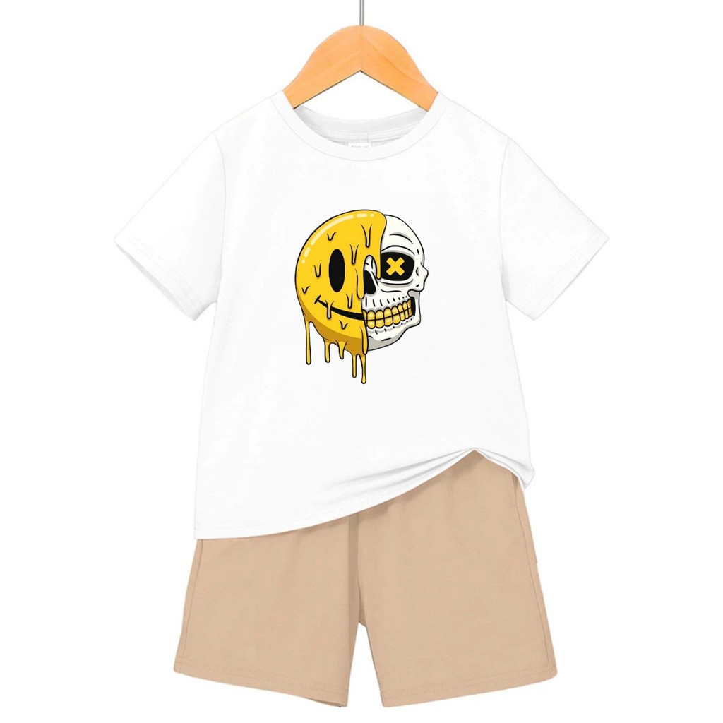Conjunto Infantil Camiseta E Bermuda Moletom Roupa Infantil Juvenil Caveira Streetwear Premium