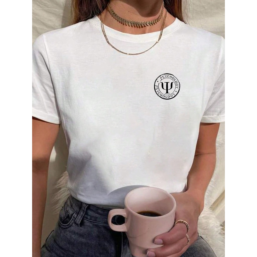camiseta feminina Blusa Feminina Casual Camiseta T Shirt Psicologia Logo Faculdade 100% Algodão