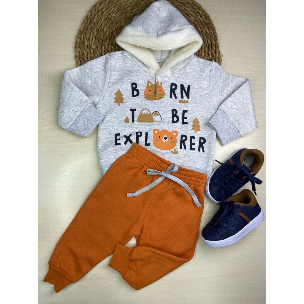 Conjunto Infantil Menino Moletom Peluciado Com capuz Mescla