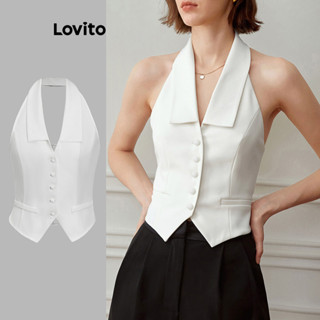 Lovito Casual Regata com Botões na Frente Simples para Mulheres L77ED456