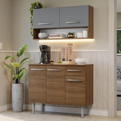 Armário de Cozinha Compacta 105cm Rustic/Cinza Emilly Madesa 03