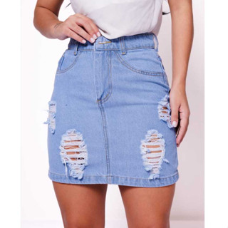 Saia Jeans Feminina Curta Bainha Barra Feita Cintura Alta 4.9 679 Avaliações 1,3mil Vendidos
