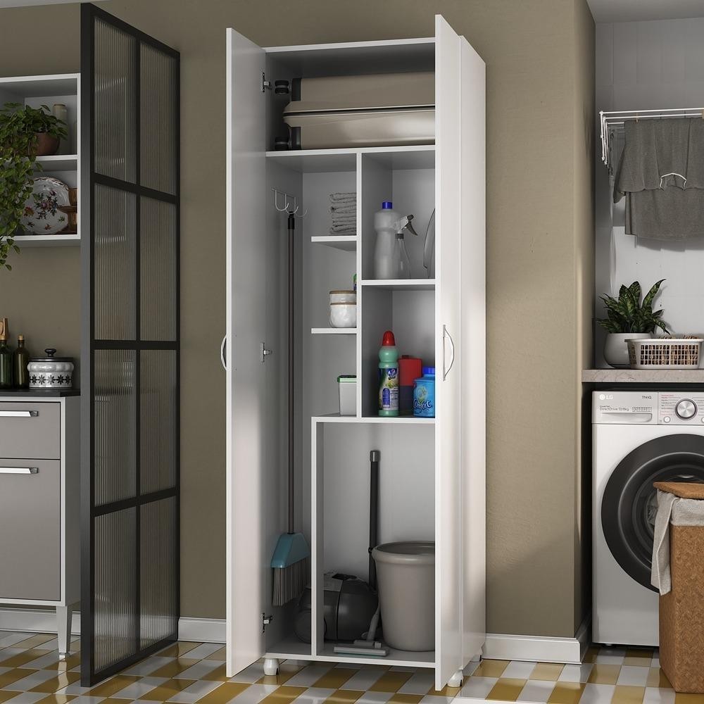 Armário Multiuso Multimóveis para Lavanderia/aérea de serviço com porta vassouras Branco em Oferta na Shopee