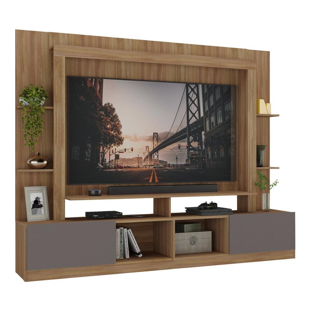 Rack Estante com Painel e Suporte TV 65" e 2 portas Oslo Multimóveis Madeirado/Lacca Fumê - Home & Living