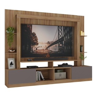 Rack Estante com Painel e Suporte TV 65" e 2 portas Oslo Multimóveis Madeirado/Lacca Fumê em Oferta na Shopee