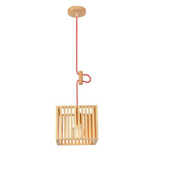 Pendente Para Sala Oka Cube 23Cm Madeira E27 Avant