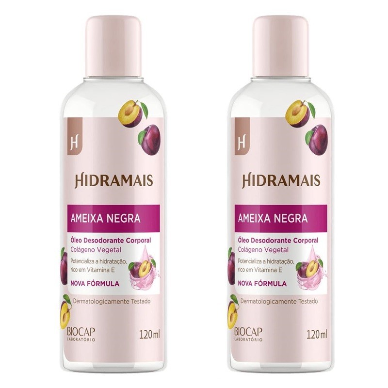 kit 2 Óleo Desodorante de Banho Corporal Com Colágeno Hidramais Ameixa Negra 120ml