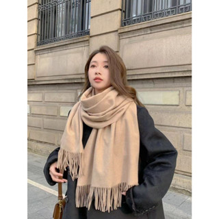 Cachecol Lenço de caxemira outono e inverno xale feminino de cor sólida cachecol de borla de uso duplo espessado para todos os jogos para manter o calor Com Franja 230G