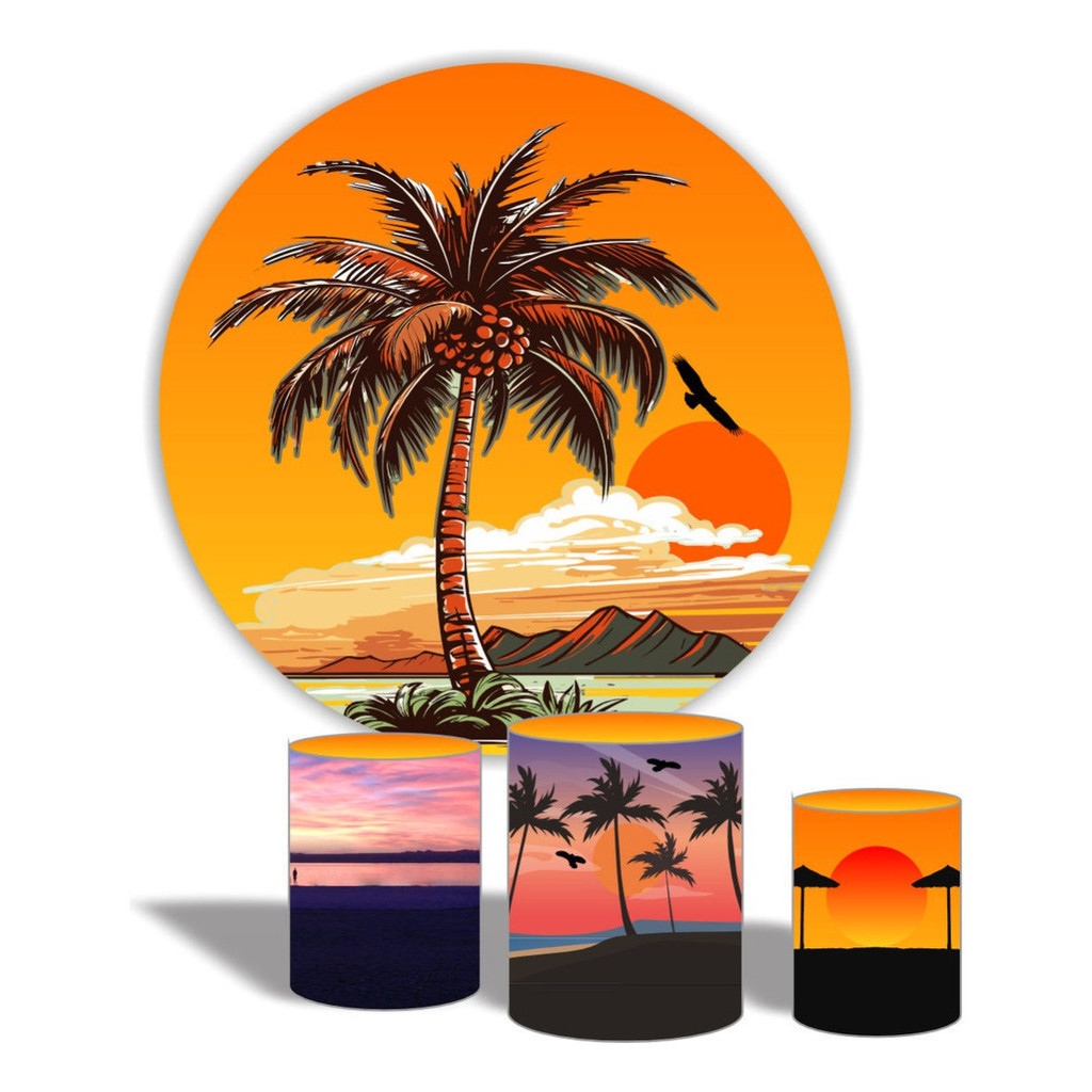 Kit Painel Temático Festa Redondo Festa +  3 Capas De Cilindro Tardezinha Verão Banners e cenarios Lindos