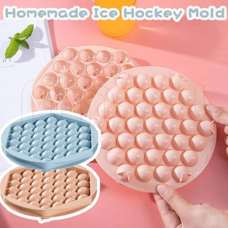 Molde De Cubo De Gelo-Moldes Redondos De Hóquei No Ferramentas De Cozinha-Acessórios Para Geladeira-Grade 37-Verão-Bebid