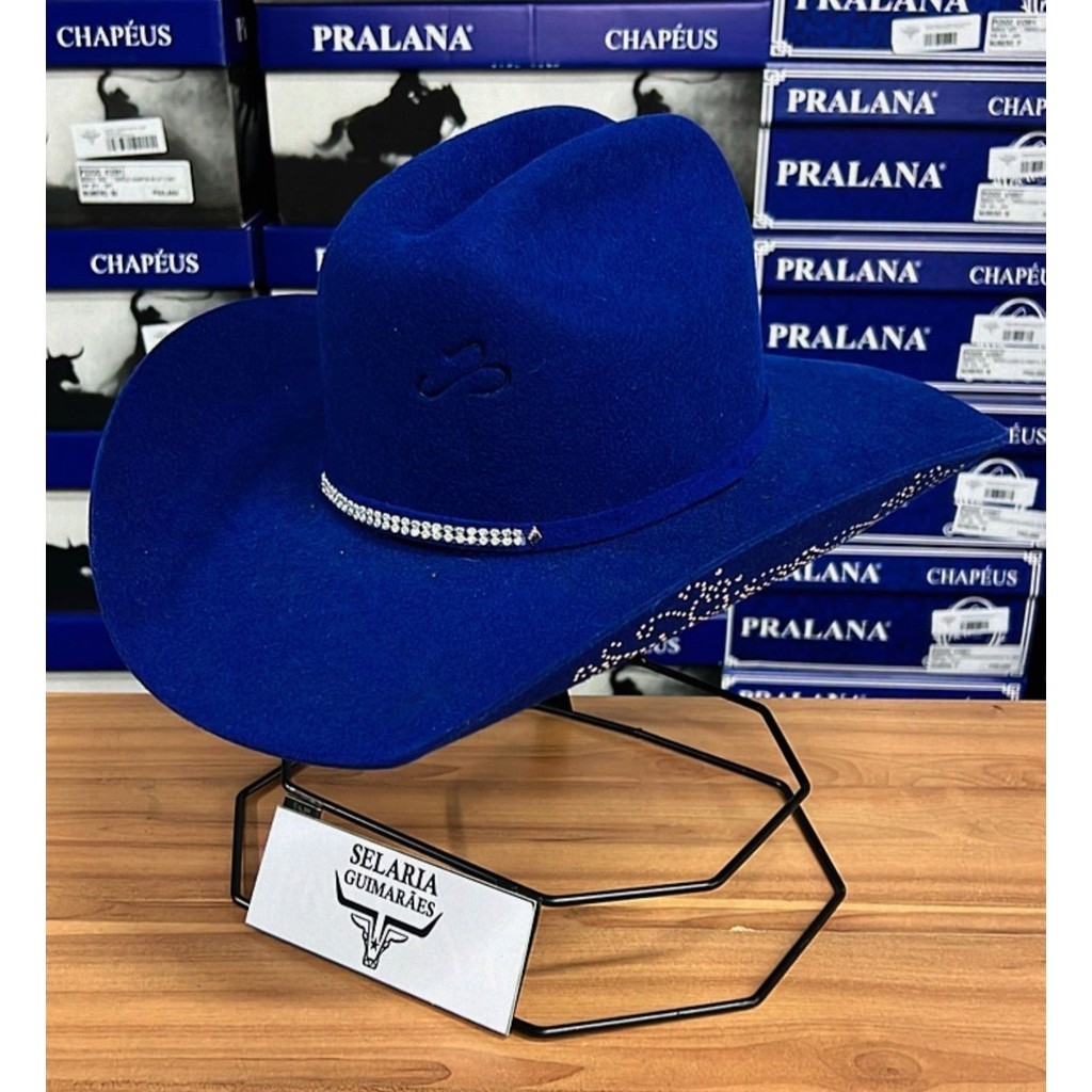 CHAPÉU PRALANA ARIZONA STRASS 2 AZUL ROYAL ABA 10 COM CAIXA