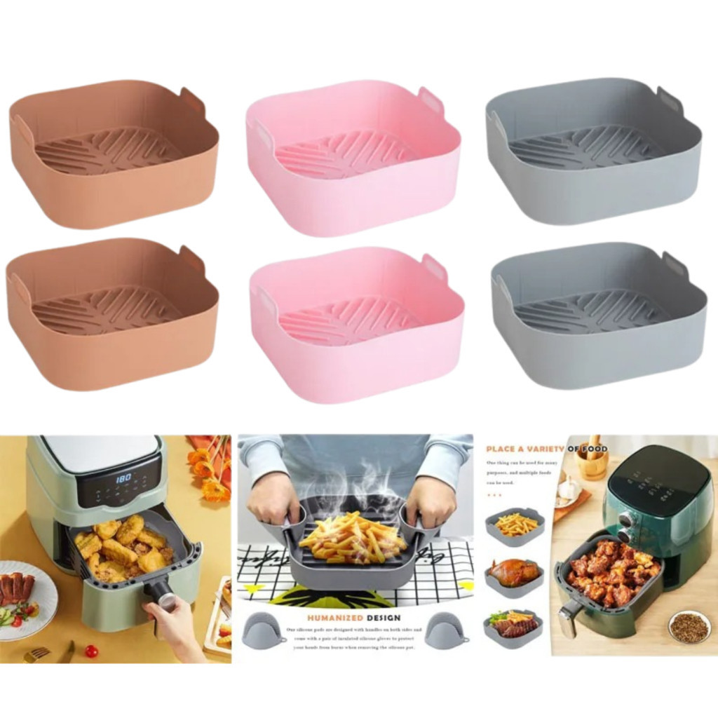 Acessório de Airfryer: Molde de Silicone Quadrado, Reutilizável e Resistente ao Calor para Assar Alimentos no Forno de Ar Quente