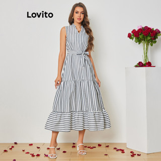 Lovito Casual Vestido Feminino Listrado com Costura no Tecido LBL08410