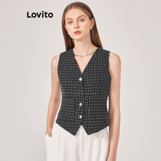 Lovito Elegante Blusa Feminina Lisa com Botão Frontal e Bolso L71ED054 (Preto)