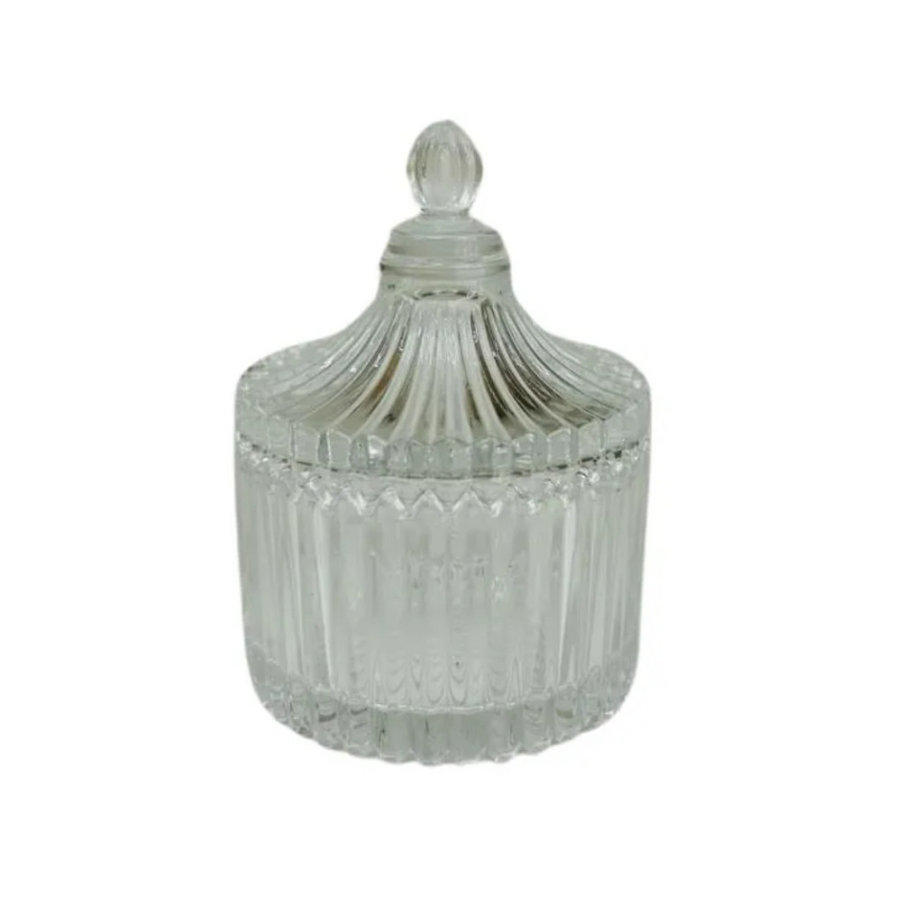 Porta Jóias redondo De Vidro Com Tampa 6,5 x 9cm castiçal