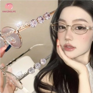 1 PC Diamantes Metal Pequena Armação Oval Óculos Planos Ovais Para Mulher Moda Feminina Estilo Coreano Retro Pequeno em Oferta na Shopee