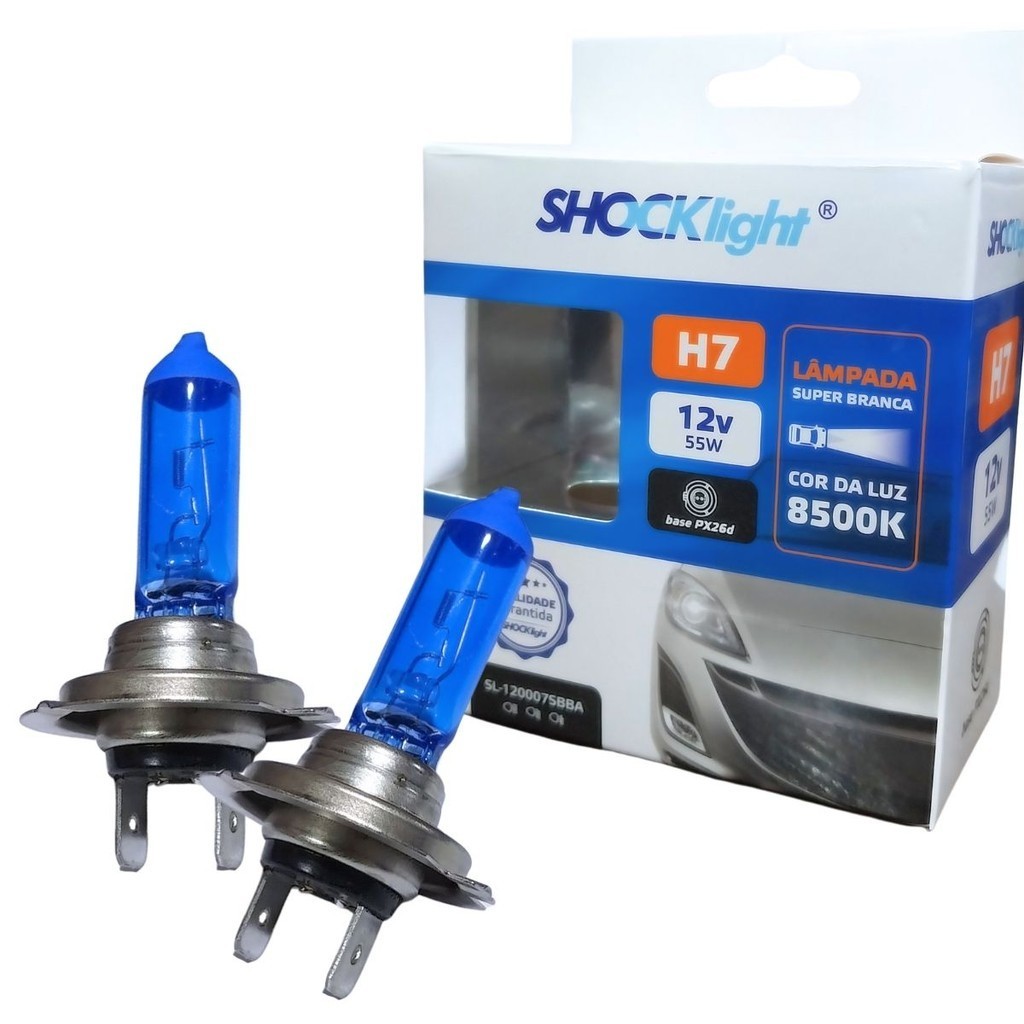 PAR LAMPADA SUPER BRANCA H7 12V 55W HALOGENA 8500K FAROL