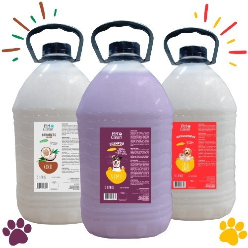 Kit Shampoos Pet Clean Pet Banho E Tosa Profissional Caes E Gatos 3 Produtos