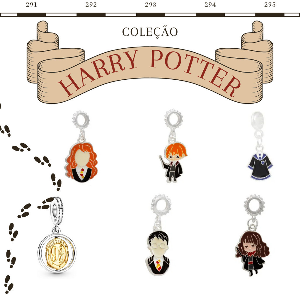 Coleção Harry Potter Berloque Charm Separador Banhado a Prata 925 Sonserina Corvinal Lufa Lufa Grifinoria
