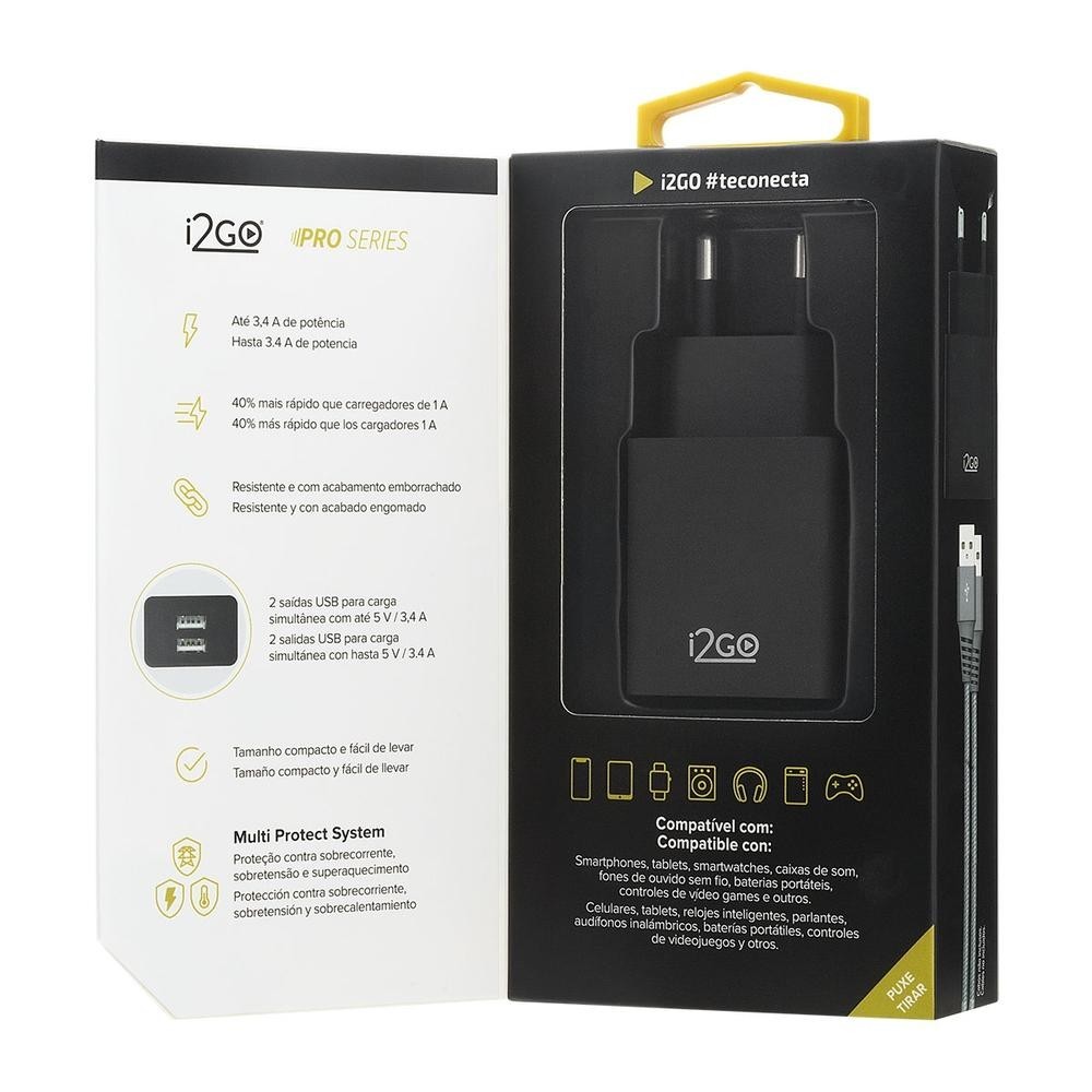 Carregador De Parede Rápido i2GO 2 Saídas Usb 3,4 mAh Smart Charge — imagem 2 de 2