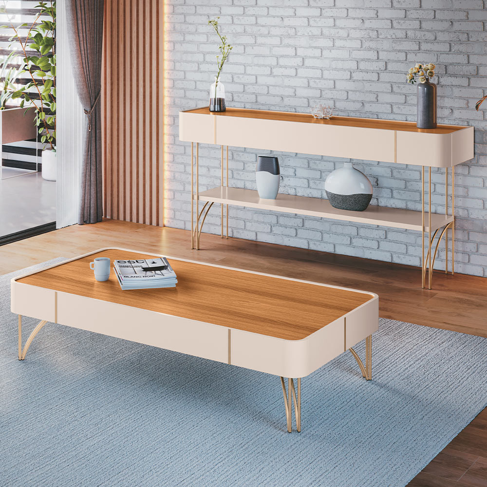 Kit Aparador La Vie com Mesa de Centro Harmony B01 Off White Cinamomo - Lyam Decor em Oferta na Shopee