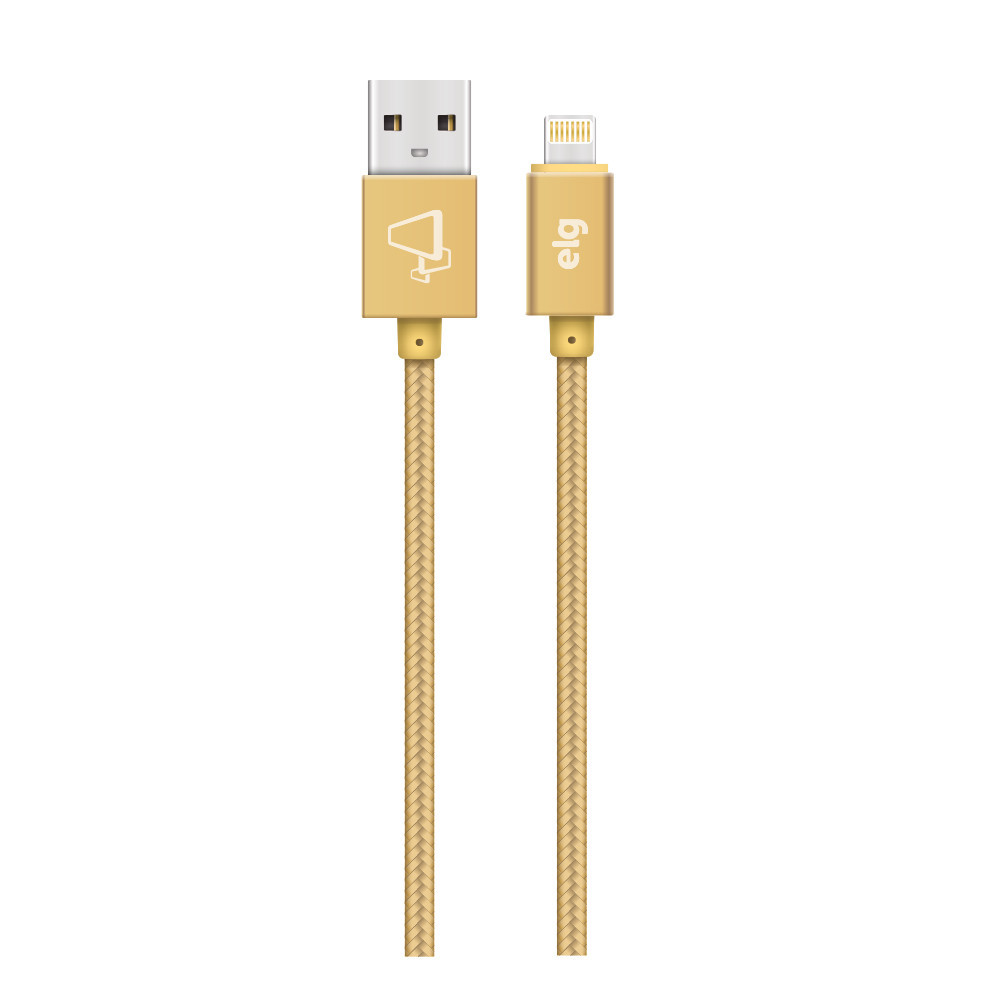 Cabo Carregador Dourado de Nylon para Iphone 2M - ELG - Mobile & Gadgets