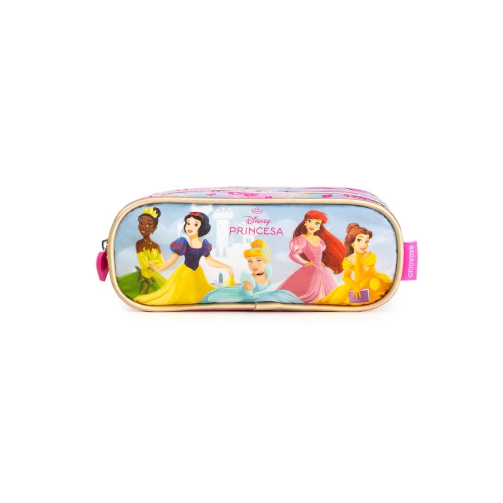 Estojo Escolar Feminino Médio Princesas 3 Compartimentos Rosa em Oferta na Shopee