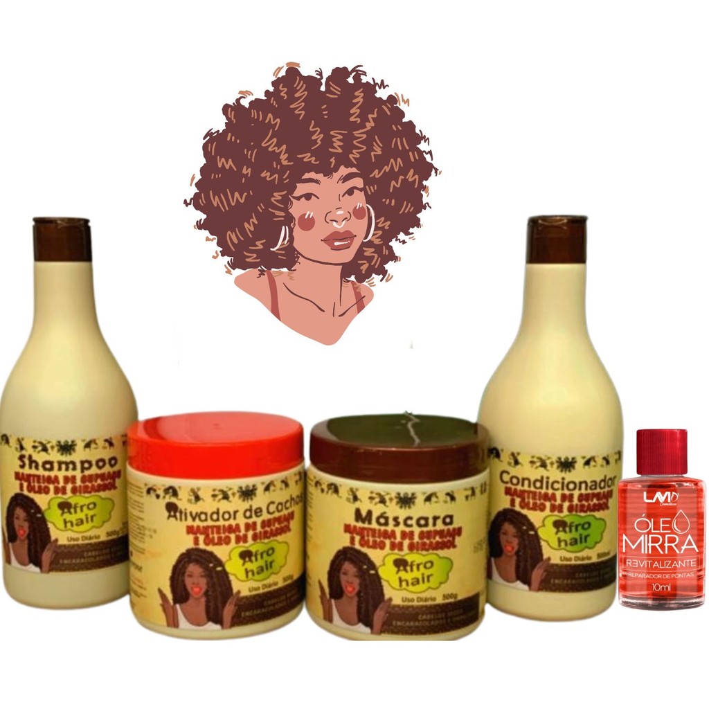 Kit Afrohair Manteiga de Cupuaçu Ativador de Cachos+ 1 oleo mirra 10ml Pronta Entrega em Oferta na Shopee