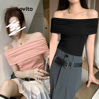 Lovito Casual Lisa Camiseta Feminina Franzida de Manga Curta L64AD022 (Multicolorido)