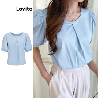 Lovito Blusa Elegante Lisa Plissada De Manga Bufante Para Mulheres L77ED186