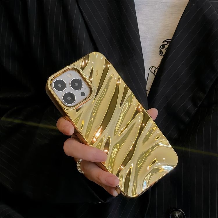 Revestimento De Luxo Em Ouro iPhone 11 Water Ripple 3D Soft TPU Capa Para Telefone 12 13 14 15 Pro Max XR XS 6 7 8 Plus De Borda Reta