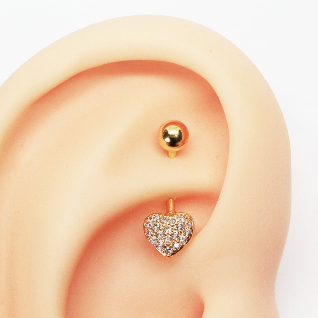 Piercing Rook Banana Coração Cravejado Pavê Folheado a Ouro Íntimo Rook