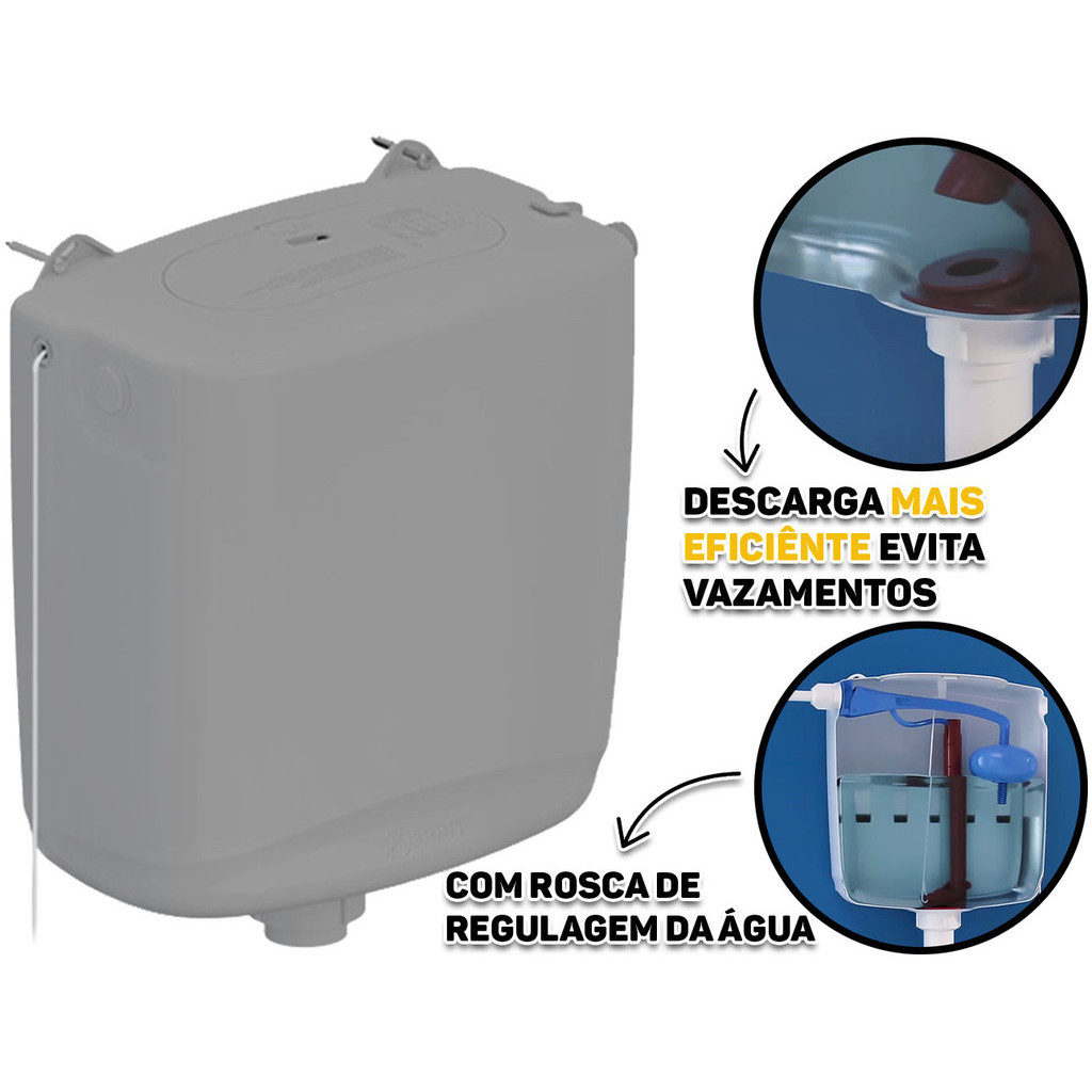 Caixa De Descarga Parede Plástica Suspensa Para Vaso Sanitário Sem Engate 6 A 9 Litros Tigre Original
