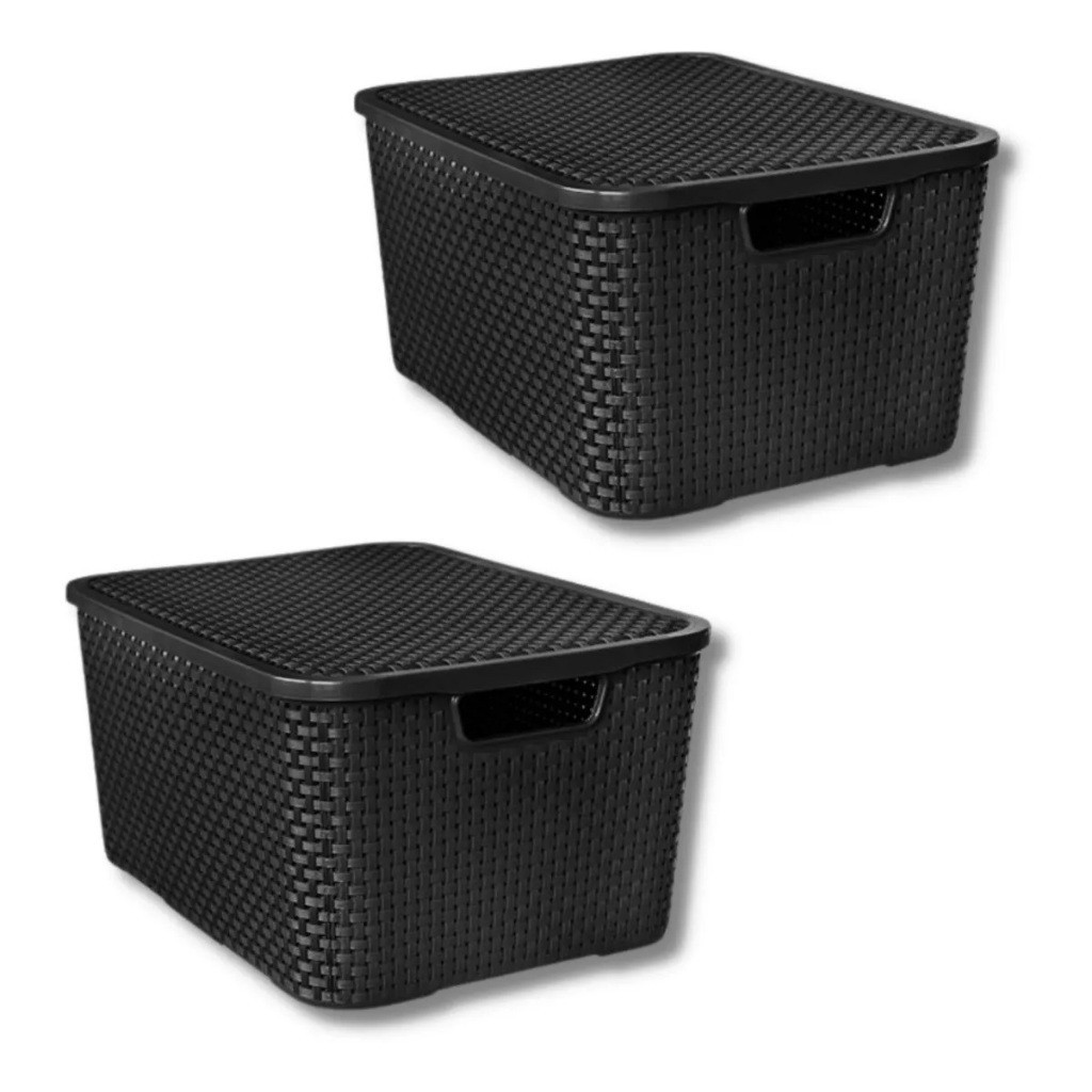 Kit C/ 2 Cesto - Caixa Organizadora Rattan 20 Litros - Preto em Oferta na Shopee