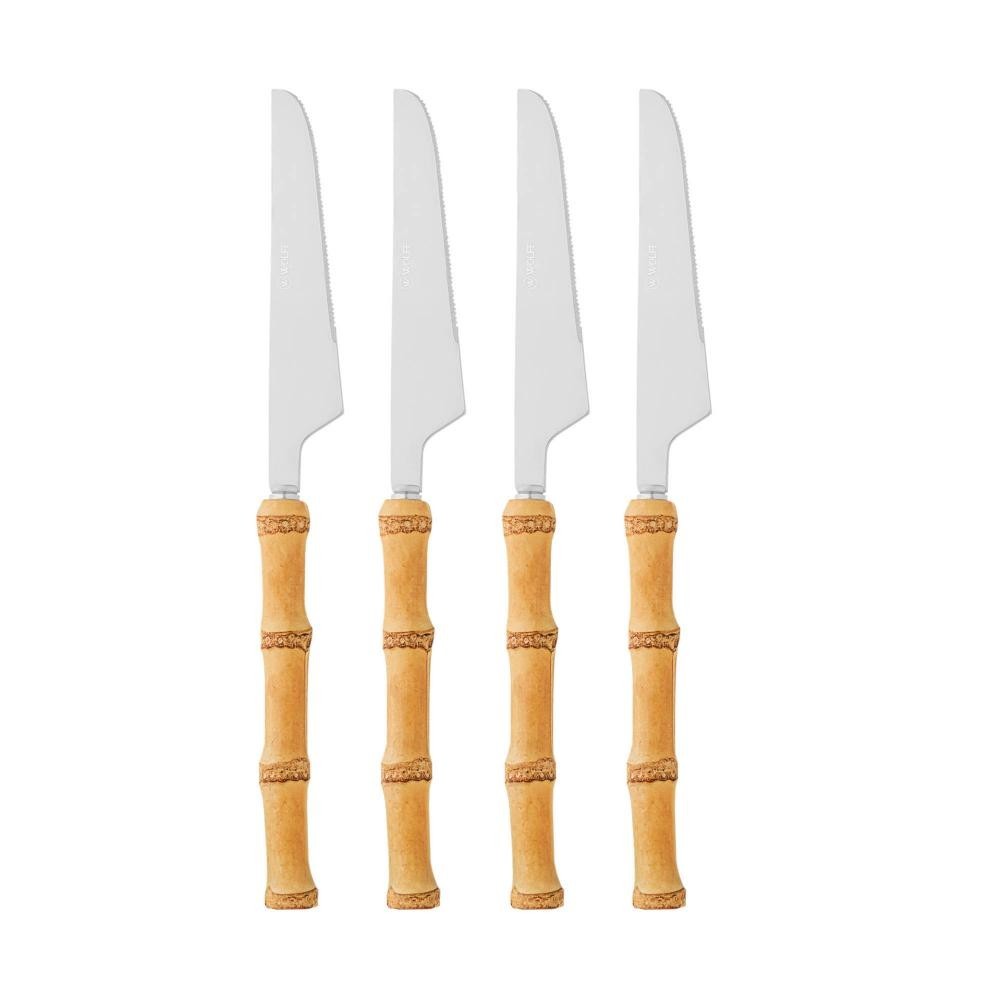 4 Facas de Mesa Wolff Bambu Tulum de Aço Inox 22cm - Home & Living