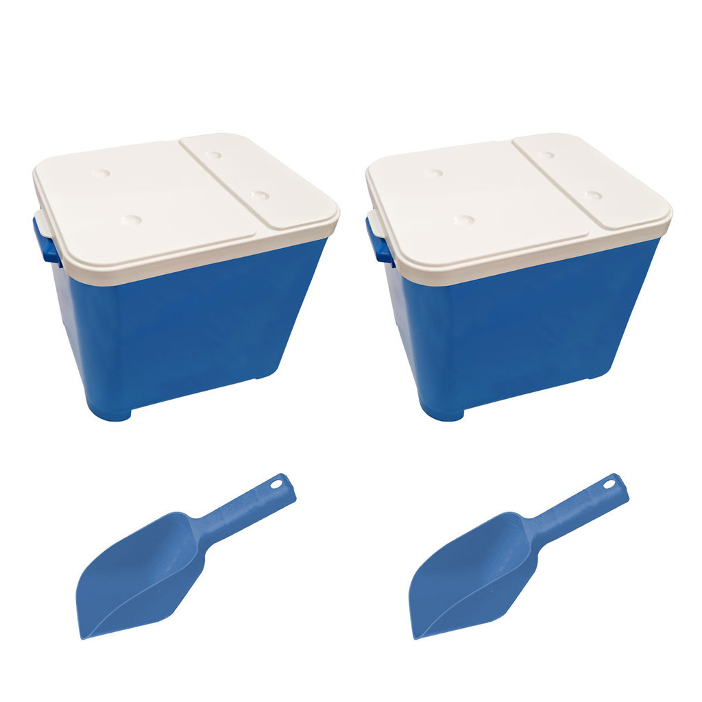 Kit 2 Dog Canister Armazenador de Ração Cachorro Gato 15Kg e 2 Pá Dosadora Furacão Pet Azul.