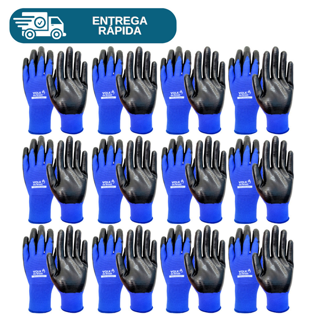 Kit 12 Prs Luva Nitril Wave Smart Revestida Banho Nitrílico Impermeável Azul Óleo Multitato Volk Proteção Epi Nitrilica